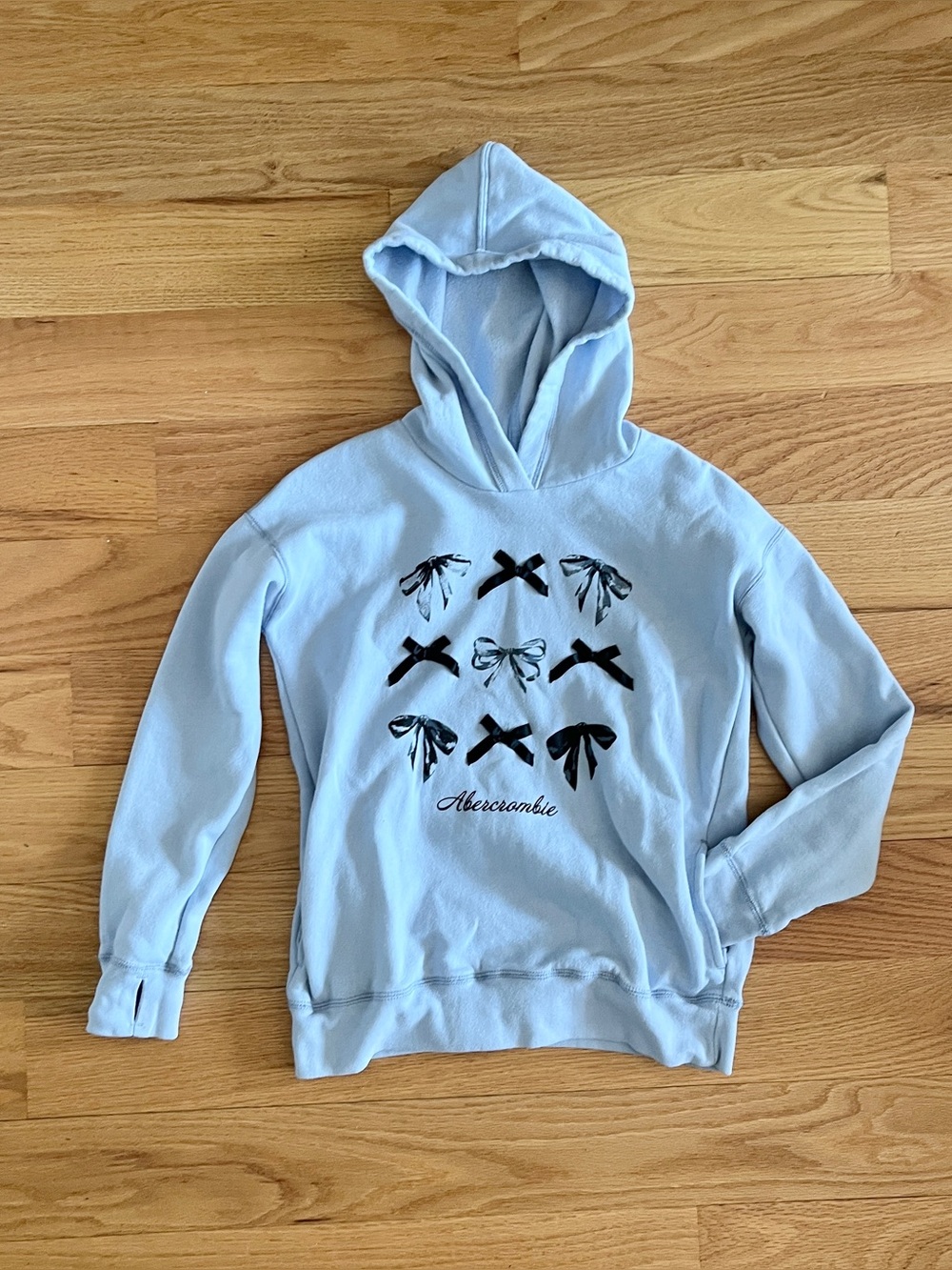abercrombie kids blue bow hoodie pullover sweatshirt girls 11 12 ribbon preppy